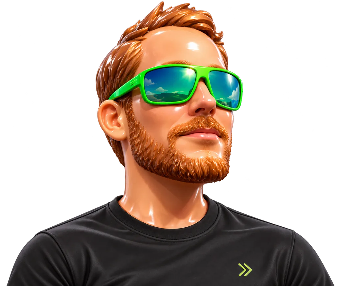 L’avatar 3D de Fabien, avec des lunettes de soleil vertes